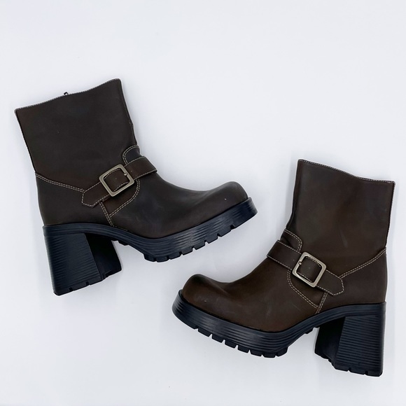 Vintage Y2K American Eagle Flex Brown Leather Chunky Platform Boots Size 10 - Picture 9 of 15